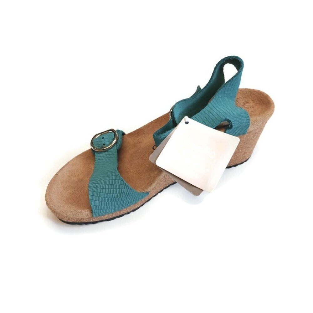 Papillio By Birkenstock Soley Leather Wedge Sandals Sz 10 Biscay Bay NARROW Fit - Picture 4 of 9